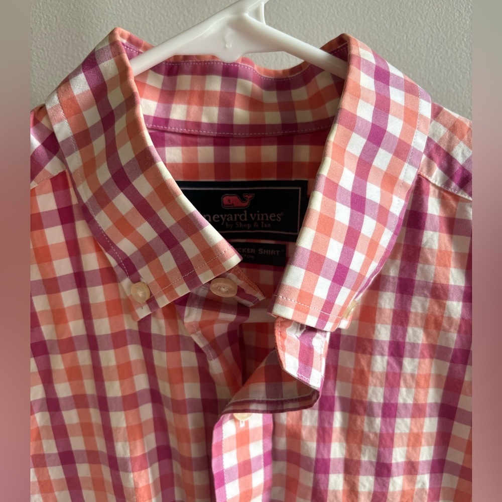 Vineyard Vines Slim‎ Fit Tucker Shirt Mens Medium Orange Pink long sleeve